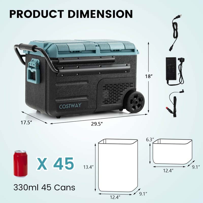 Eletriclife 40 Quart Car Refrigerator with 12/24V DC and 110-240V AC Dual Zone