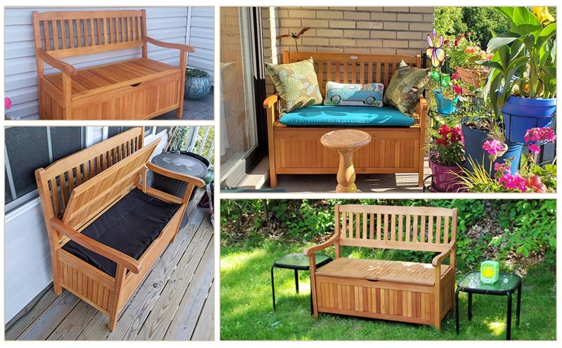 Eletriclife 42 Inch Storage Deck Box Solid Wood Seating Container