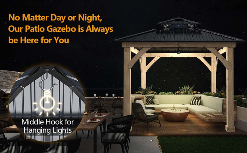 Eletriclife 10 x 10 FT Outdoor Patio Hardtop Gazebo with Double Steel Roof & Solid Wood Frame