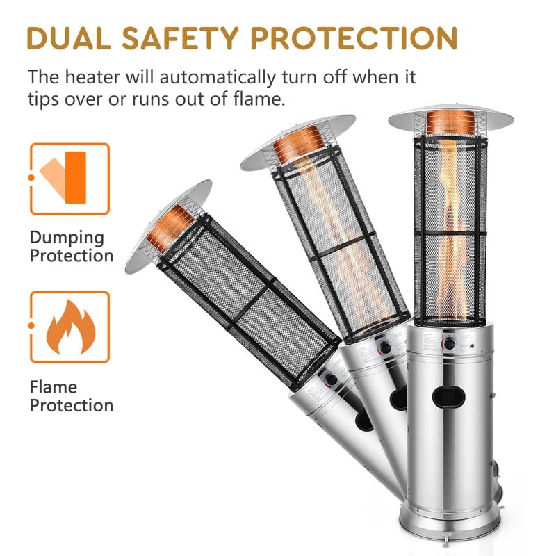 Eletriclife 34000 BTU Stainless Steel Standing Round Glass Tube Propane Patio Heater