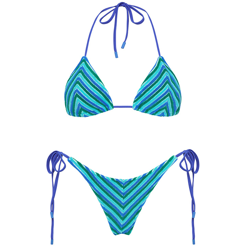 Seasonal 2026 new high-end vacation fashion green-striped triangle bag Australian split swimsuit beach-style bikini