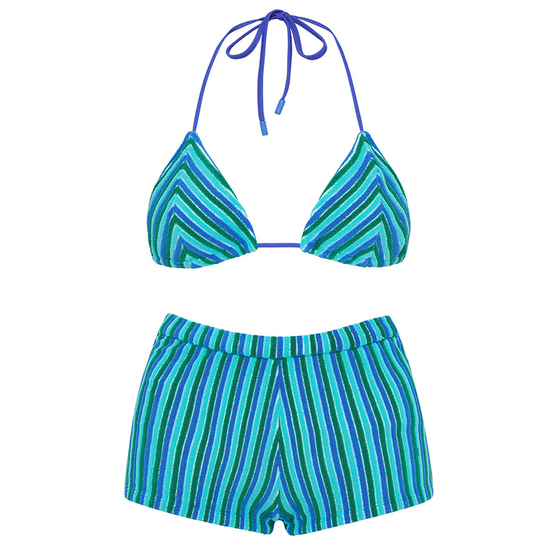 Seasonal 2026 new high-end vacation fashion green-striped triangle bag Australian split swimsuit beach-style bikini