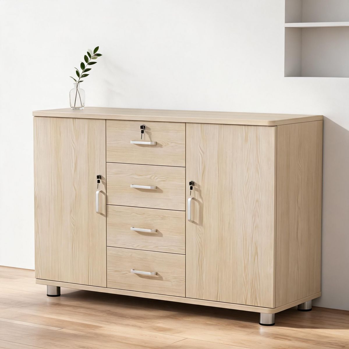 BrandName 39"W Black and White Storage Cabinet with Lock, 2 Doors 4 Drawers Office File Cabinet, 31"H