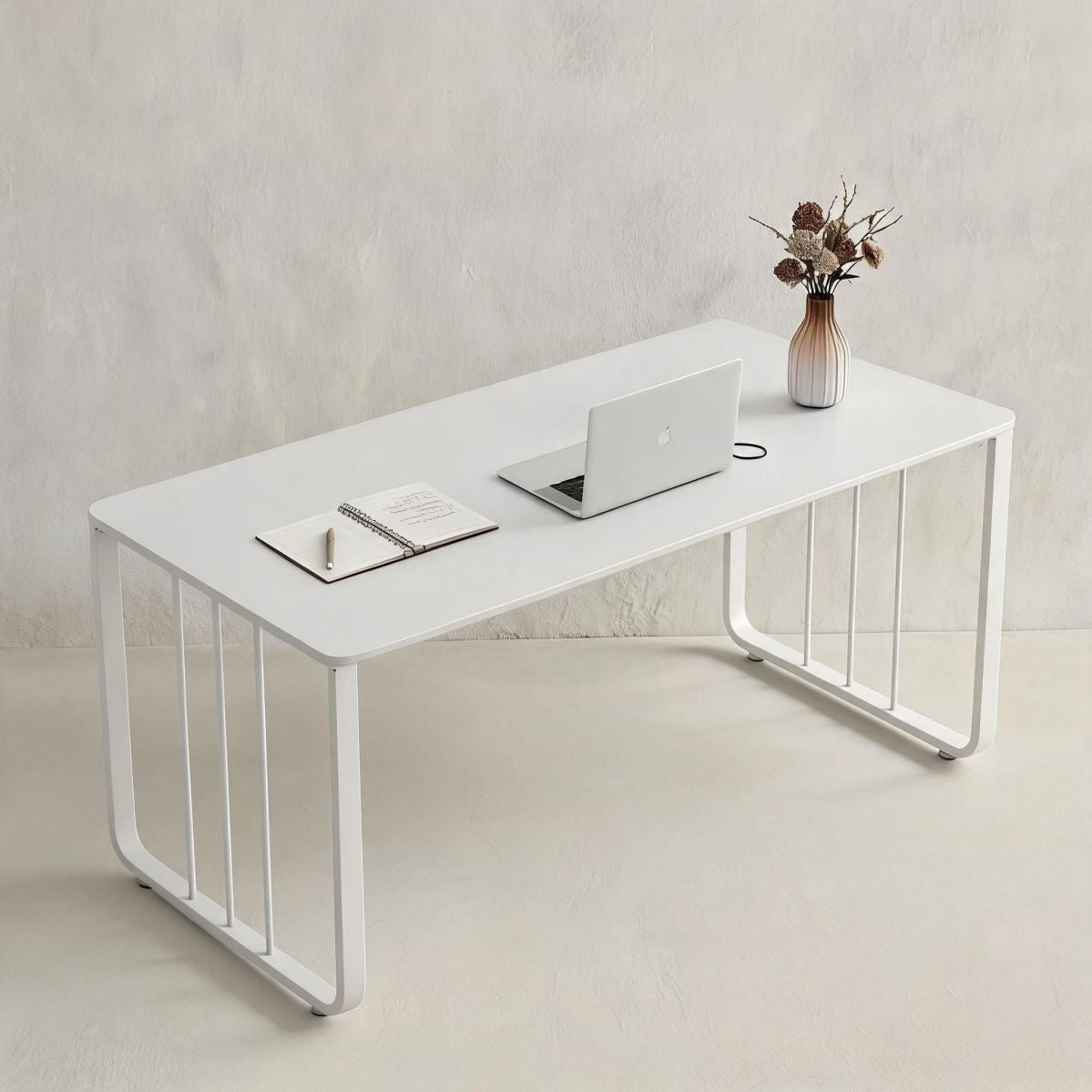 BrandName 47" x 24" Computer Desk, Pure White Home Office Desk with White Metal Frame Study Table