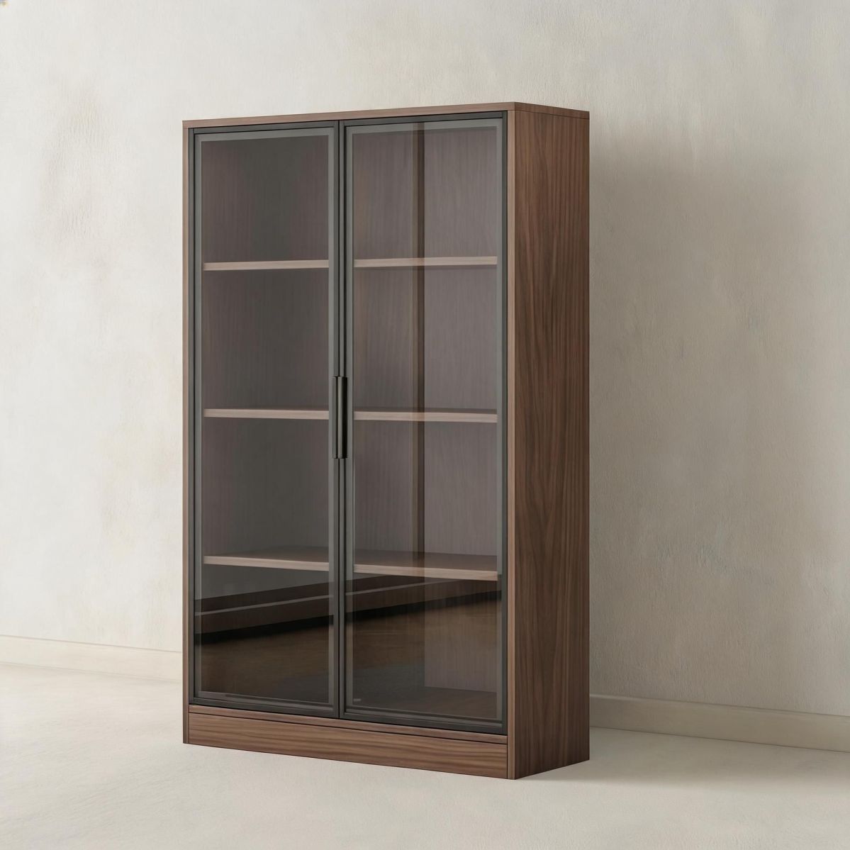 BrandName 24" Wide Display Cabinet with Glass Door, 4-Tier Manufactured Wood Bookcase with 14" Depth