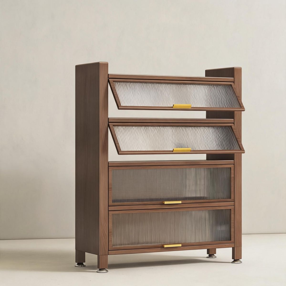 BrandName 31" Wide 5-Tier Bookcase with Flip-Up Doors, Walnut Wood-Look Steel Storage Cabinet, Slim Depth