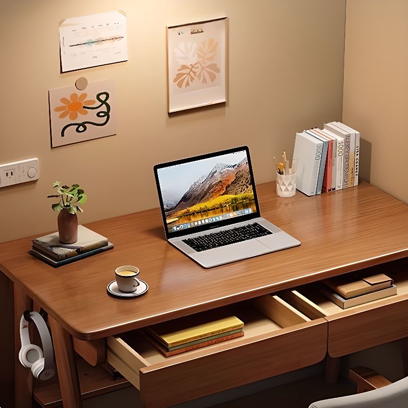 BrandName 55.1"L x 21.7"W Cocoa Office Desk and Chair Set with Drawers, Rectangular Computer Desk with Upholstered Chair