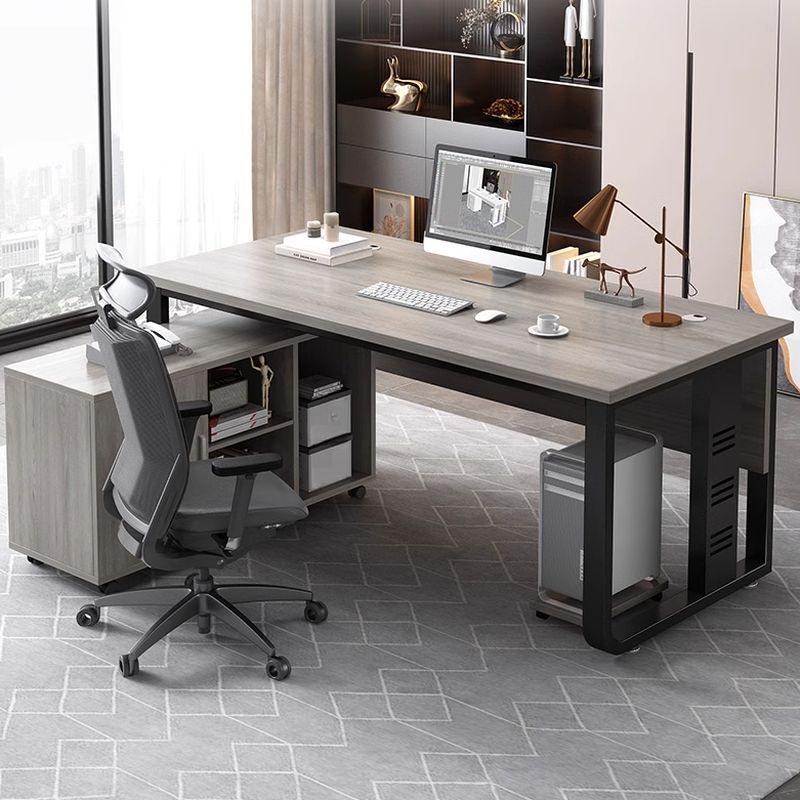 BrandName 55"L x 31"W Light Gray Executive Desk and Storage Cabinet Set, 2-Piece Office Furniture Suite