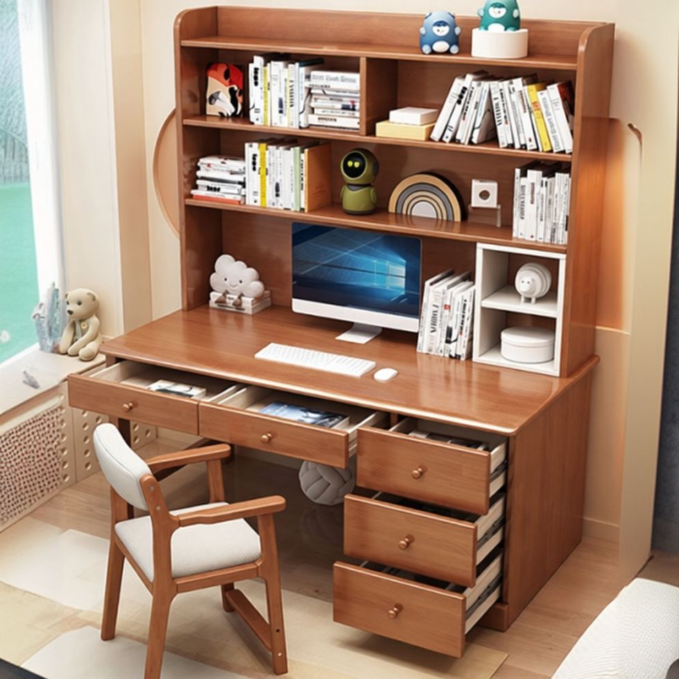 BrandName 55"L x 24"W Cocoa Office Desk and Chair Set with Hutch, Nut Brown Computer Desk with Upholstered Chair, 75"H