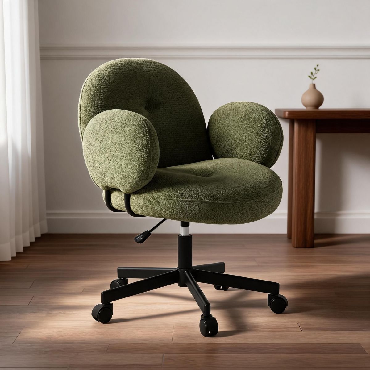 BrandName Dark Green Fabric Ergonomic Task Chair with Latex Seat, Adjustable Height Swivel Office Desk Chair