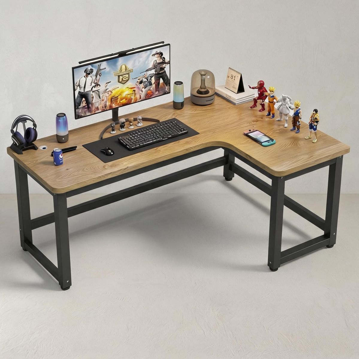 BrandName 63"W x 39"D Right Return Corner Desk, Golden Oak L-Shaped Computer Desk with CPU Storage