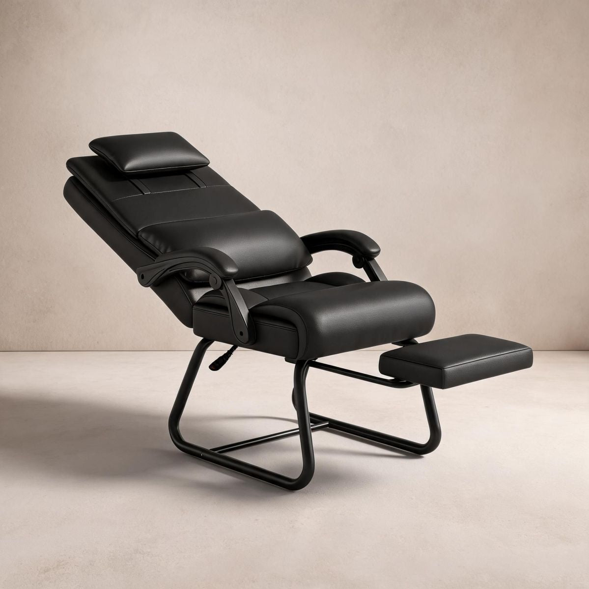 BrandName Black Microfiber Leather Executive Office Chair with Footrest, Reclining High Back Desk Chair, Adjustable Headrest