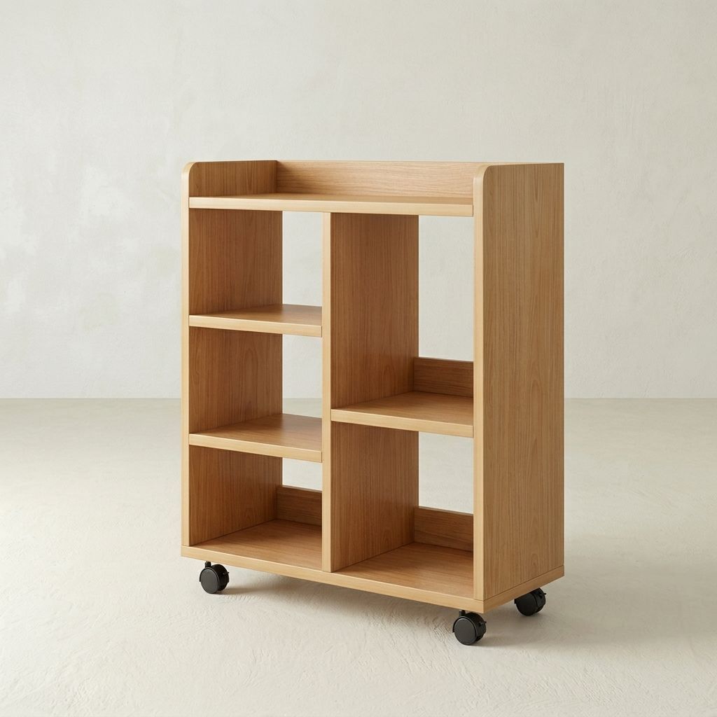 BrandName Rolling Wood Printer Stand with Open Shelves, Mobile Office Storage Cabinet