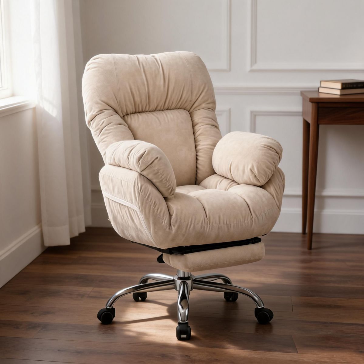 BrandName Ergonomic Task Chair with Footrest, Reclining Tech Cloth Home Office Desk Chair, Rolling Metal Base