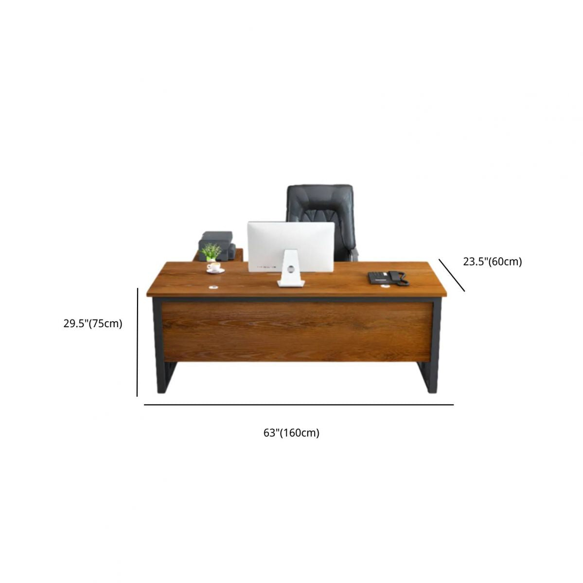BrandName 63"L x 23.6"W Cocoa Timber Writing Desk with Twin Pedestal, Rectangular Computer Office Desk