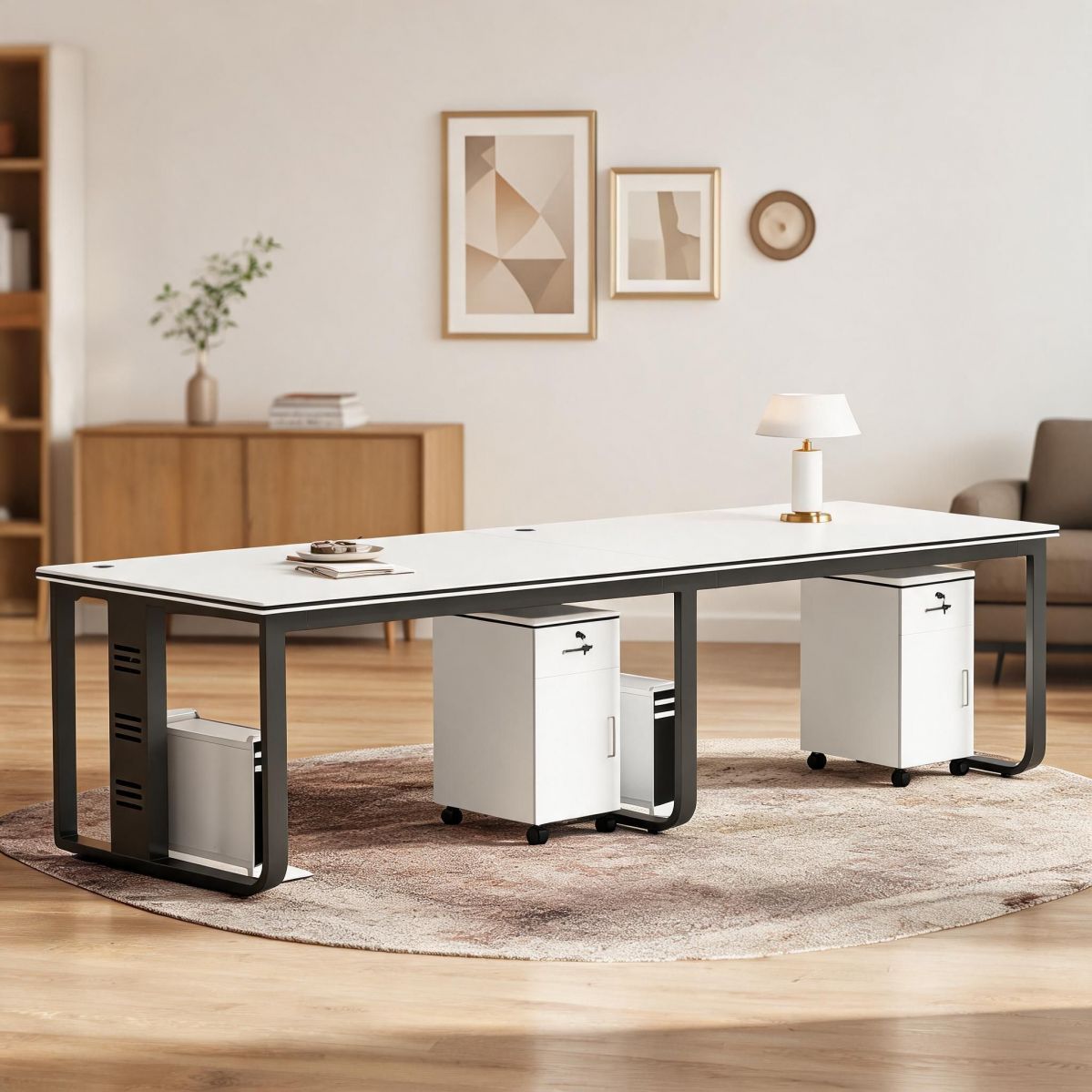 BrandName 94"W Two Person Office Desk with Wood Top, Double Computer Desk with Cable Management, 24"D