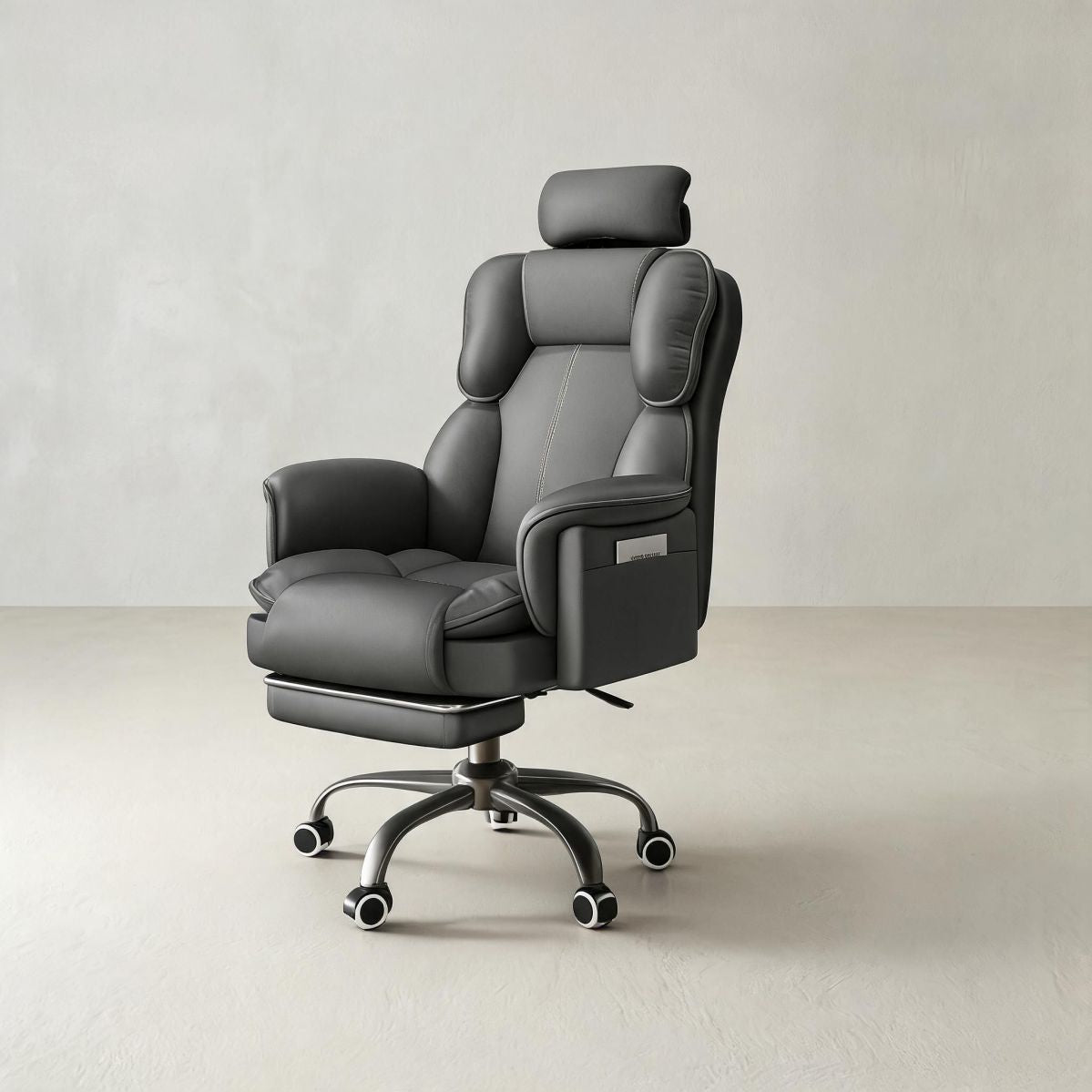 BrandName Executive Office Chair with Footrest, High Back Dark Gray Tech Cloth Computer Desk Chair, Adjustable Headrest Padded Rolling Seating