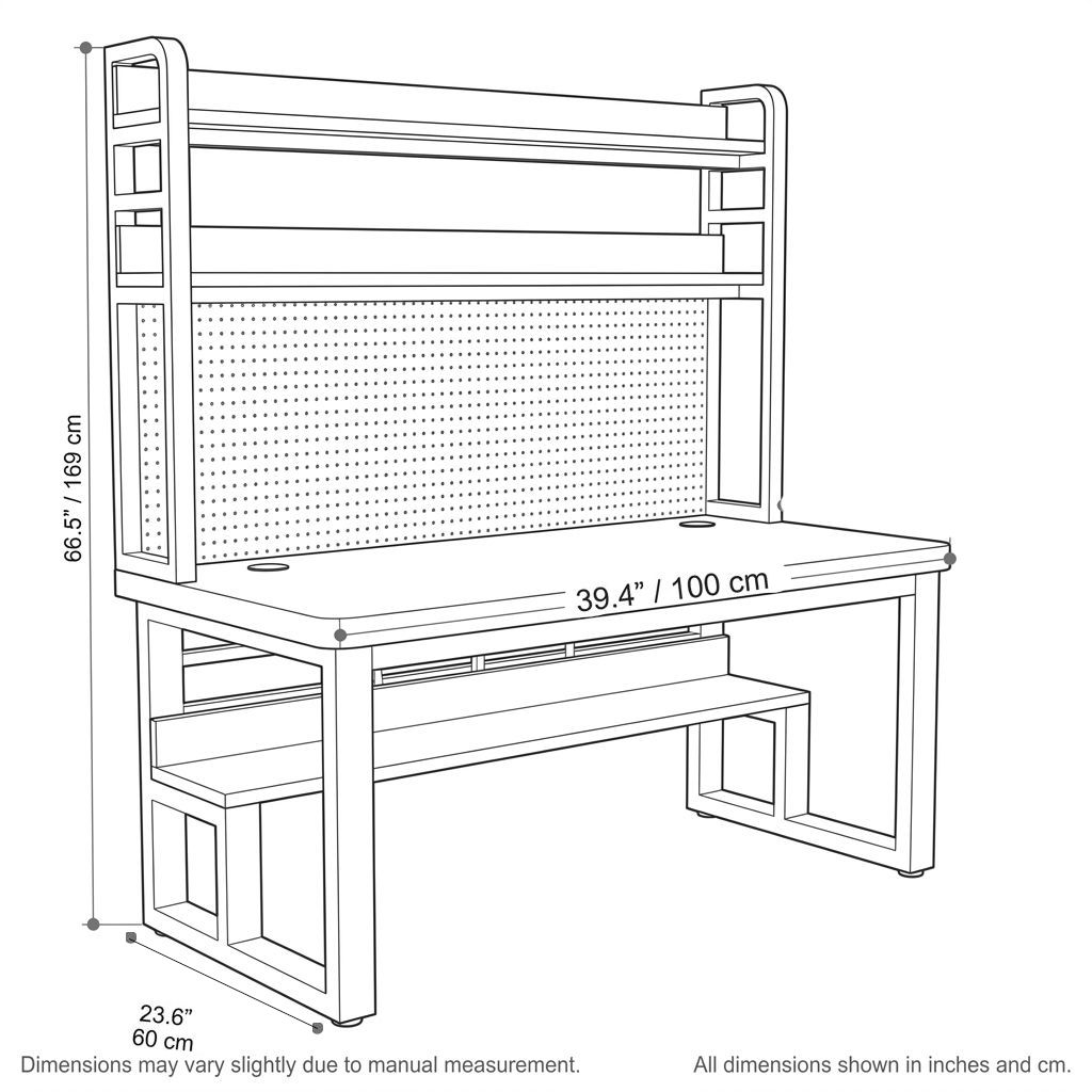 BrandName 39" Computer Desk with Hutch and Pegboard, Light Walnut Home Office Desk with Cable Management