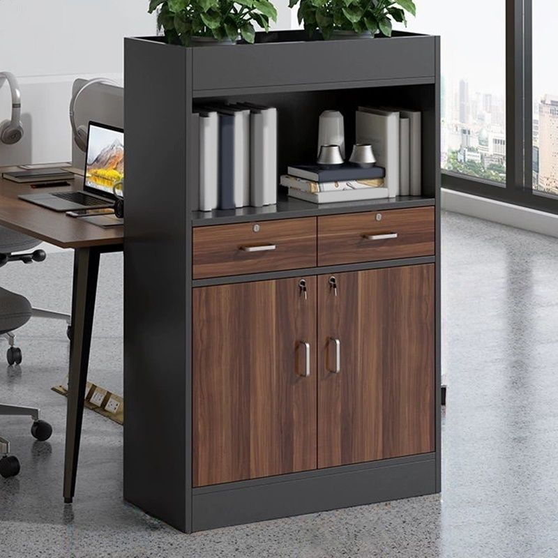 BrandName 80x40x130 cm Solid Wood Vertical File Cabinet with Key Lock, Nut-Brown Office Storage Cabinet with Shelves