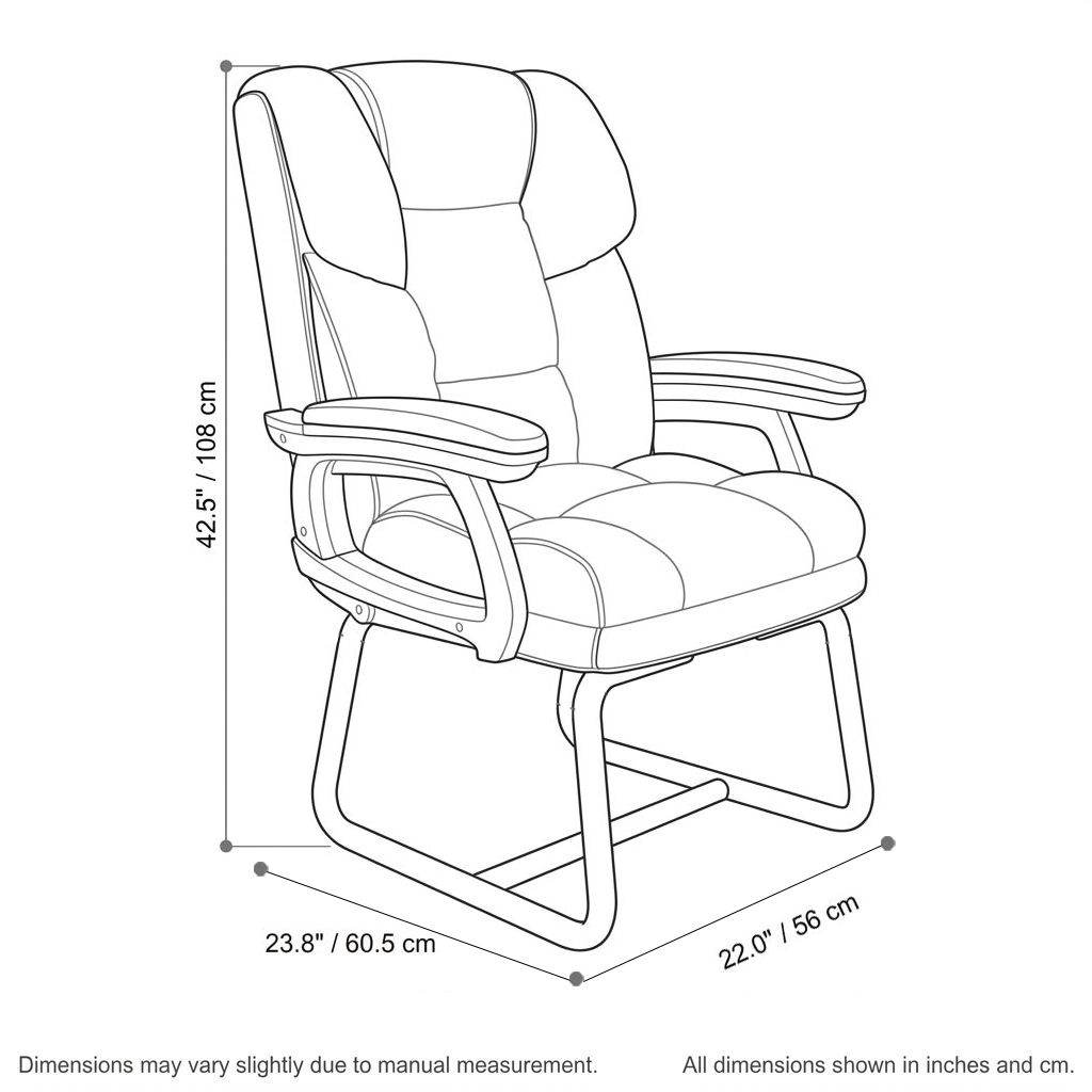 BrandName Black PU Leather Executive Guest Chair with Headrest, Fixed Sled Base Office Meeting Conference Chair, Padded Armrests