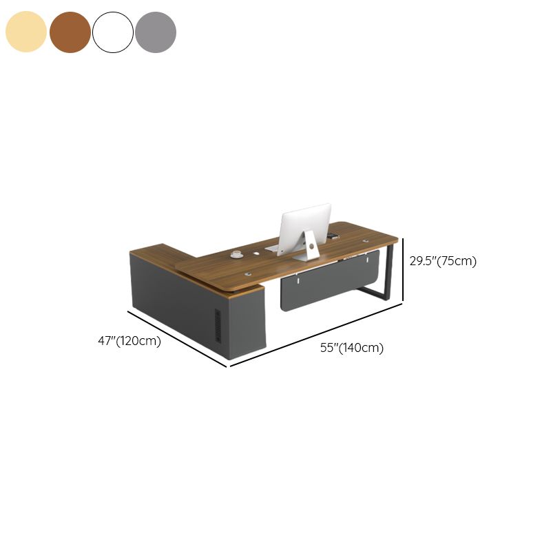 BrandName 55"L x 47"W White L-Shaped Executive Desk with External Shelving, Computer Desk with Storage Shelves