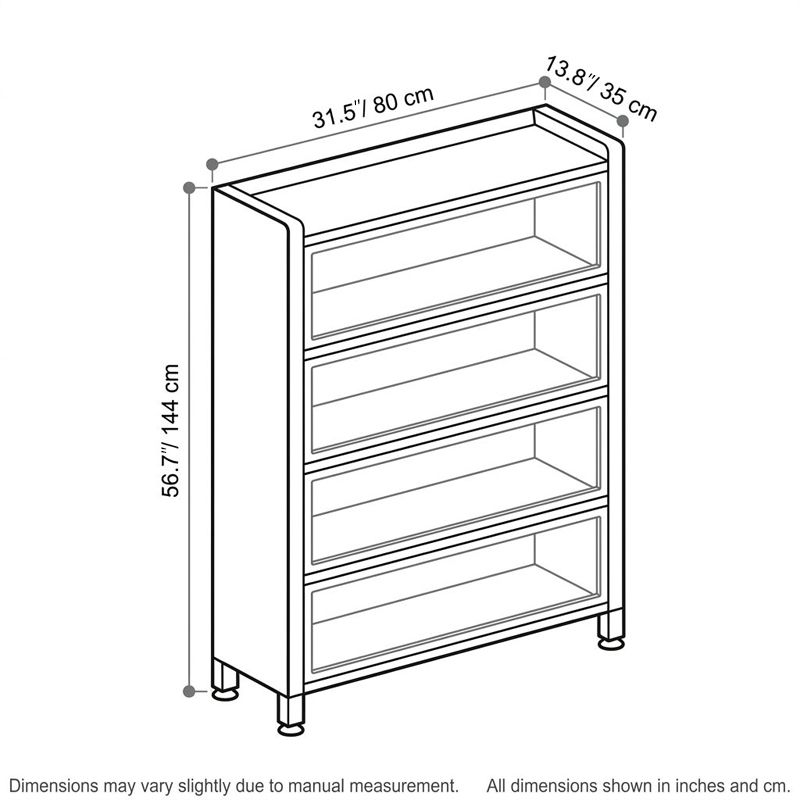 BrandName 31" Wide 5-Tier Bookcase with Flip-Up Doors, Walnut Wood-Look Steel Storage Cabinet, Slim Depth