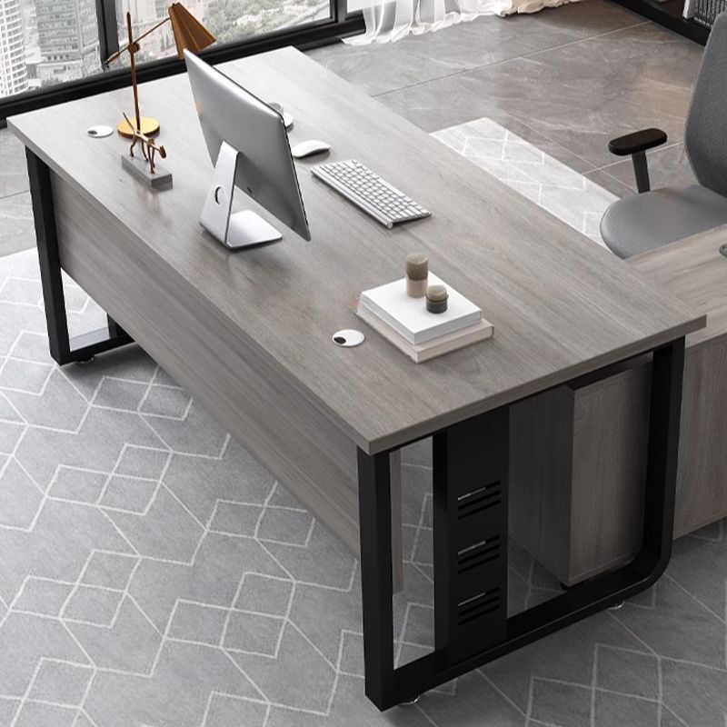 BrandName 55"L x 31"W Light Gray Executive Desk and Storage Cabinet Set, 2-Piece Office Furniture Suite