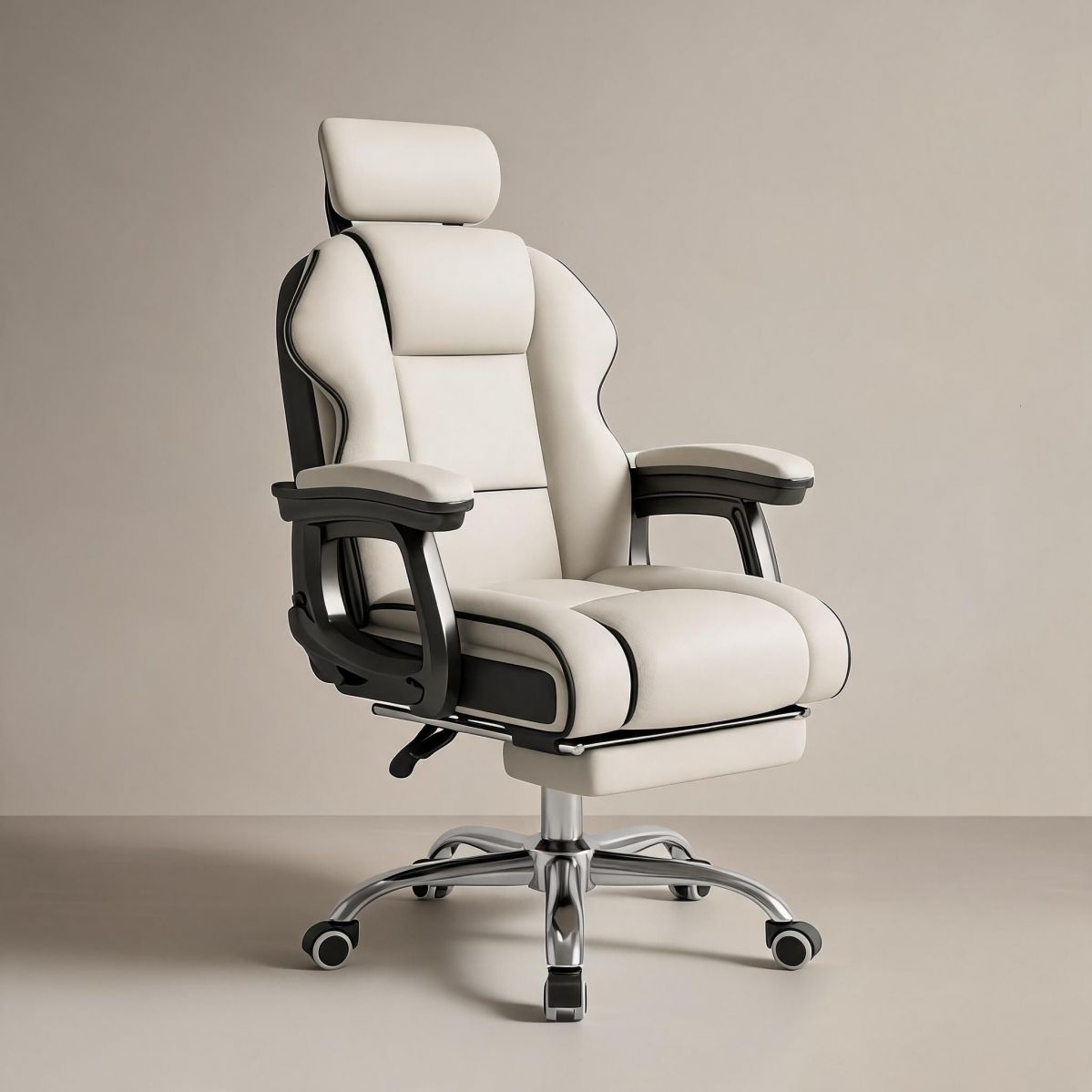 BrandName White Ergonomic Task Chair with Footrest, High Back Swivel Desk Chair, Adjustable Headrest Steel Base