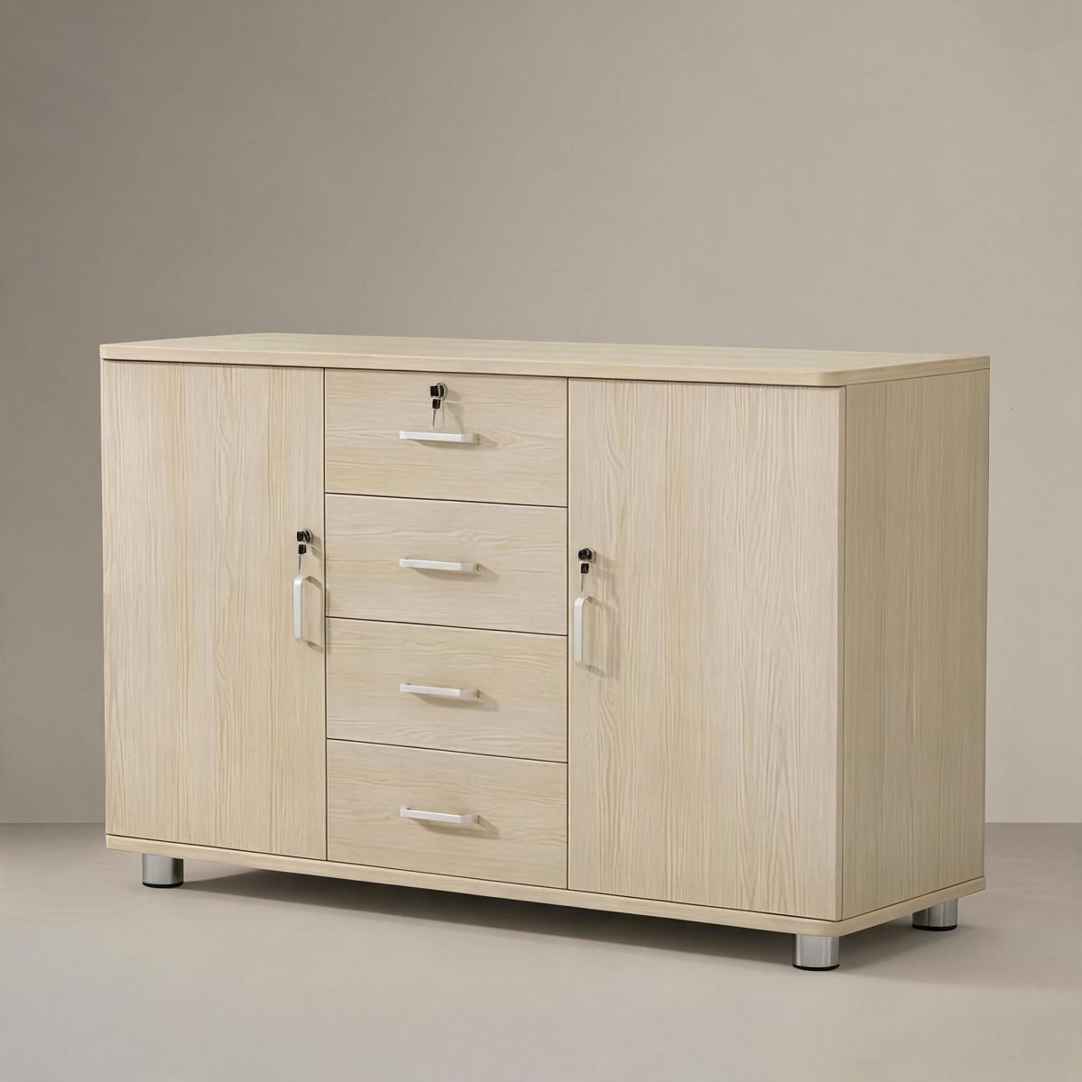 BrandName 39"W Black and White Storage Cabinet with Lock, 2 Doors 4 Drawers Office File Cabinet, 31"H