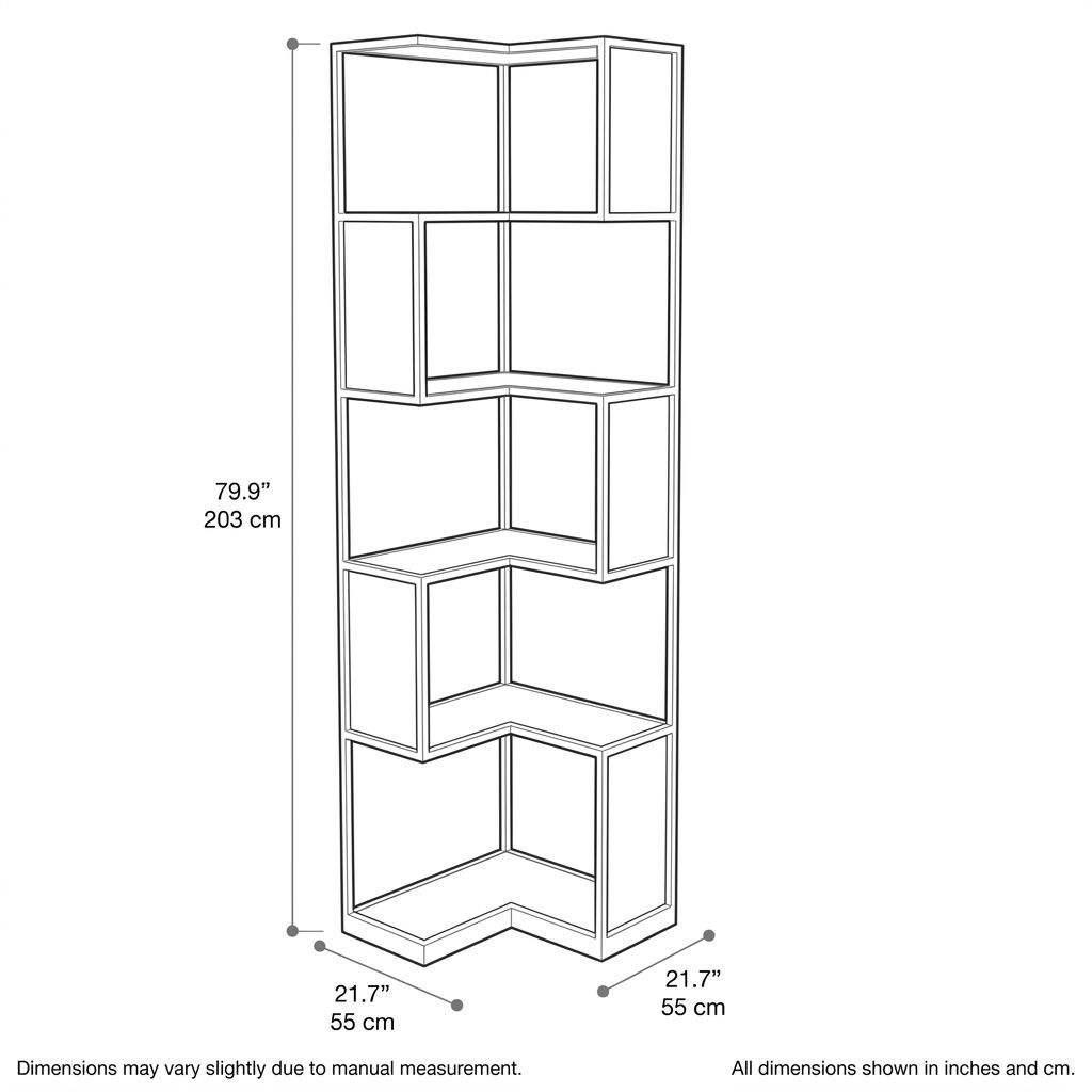 BrandName 5-Tier Black L-Shaped Corner Shelf Bookcase, Tall Open Metal Storage Tower Display Rack