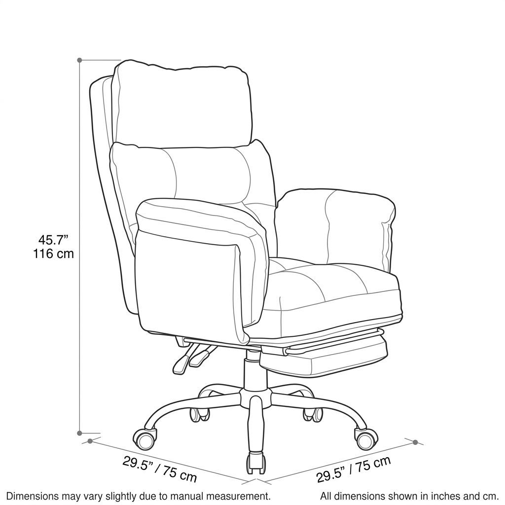 BrandName Black PU Leather Task Chair with Footrest, High Back Swivel Desk Chair with Adjustable Height Seating