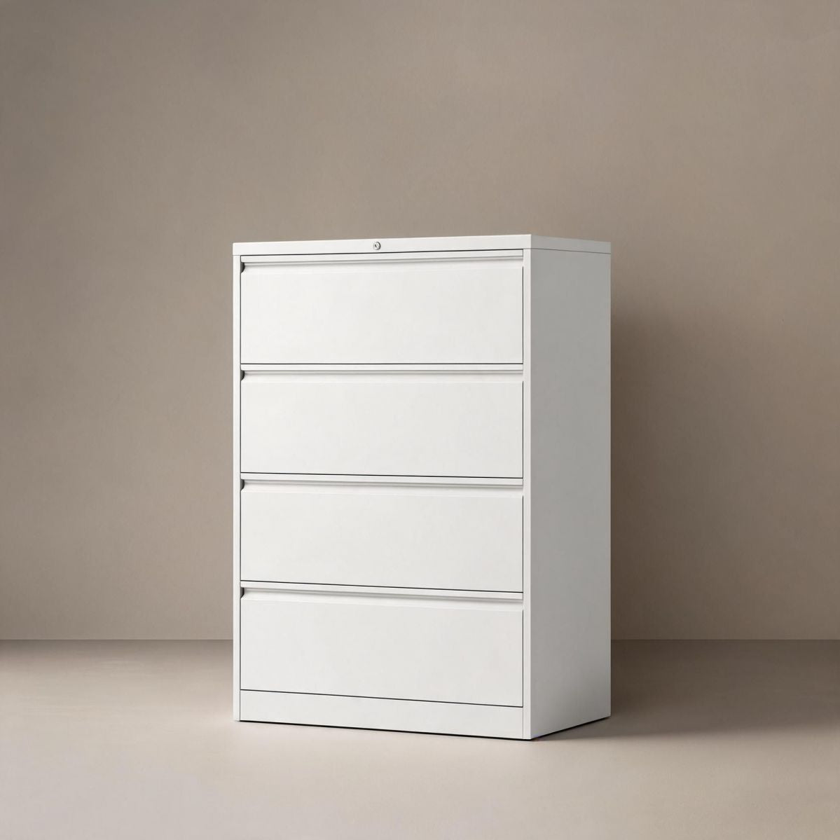 BrandName 35"W White Steel Lateral File Cabinet, 4 Drawer Lockable Office Filing Cabinet, 18"D x 52"H