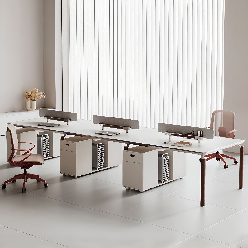 BrandName 94"L x 47"W White and Gray Office Desk and Chair Set with 2 Cabinets, Double PC Desk with Padded Chair