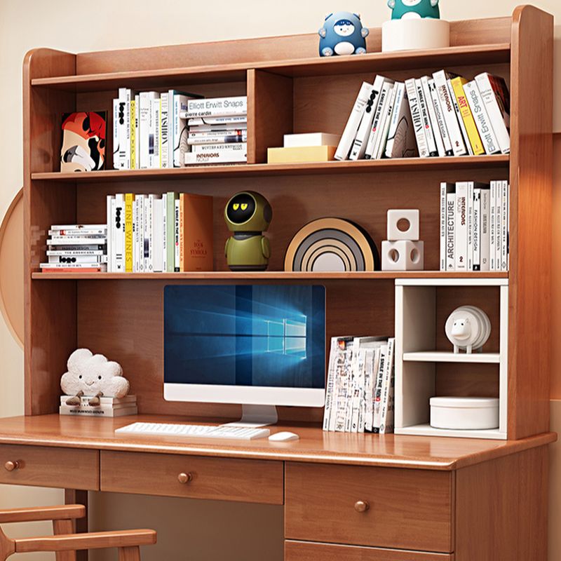 BrandName 55"L x 24"W Cocoa Office Desk and Chair Set with Hutch, Nut Brown Computer Desk with Upholstered Chair, 75"H