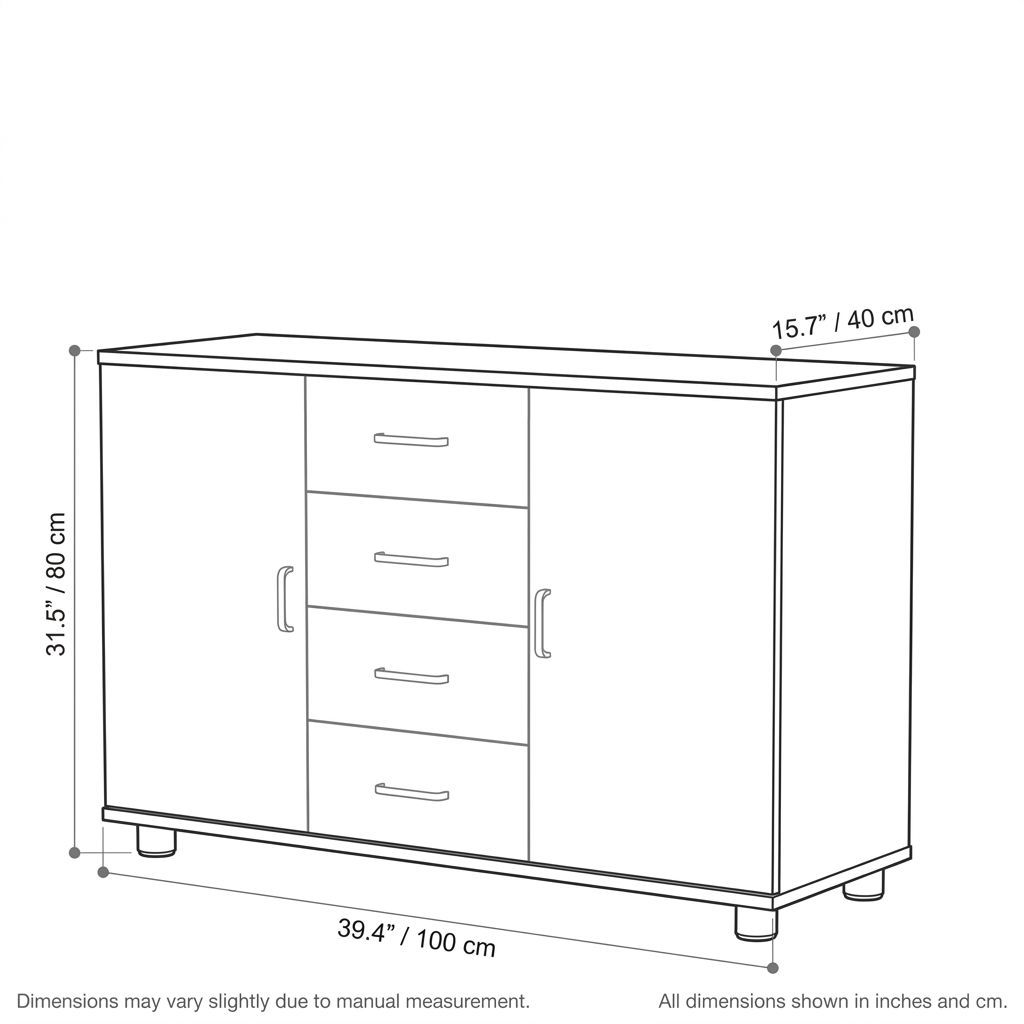 BrandName 39"W Black and White Storage Cabinet with Lock, 2 Doors 4 Drawers Office File Cabinet, 31"H