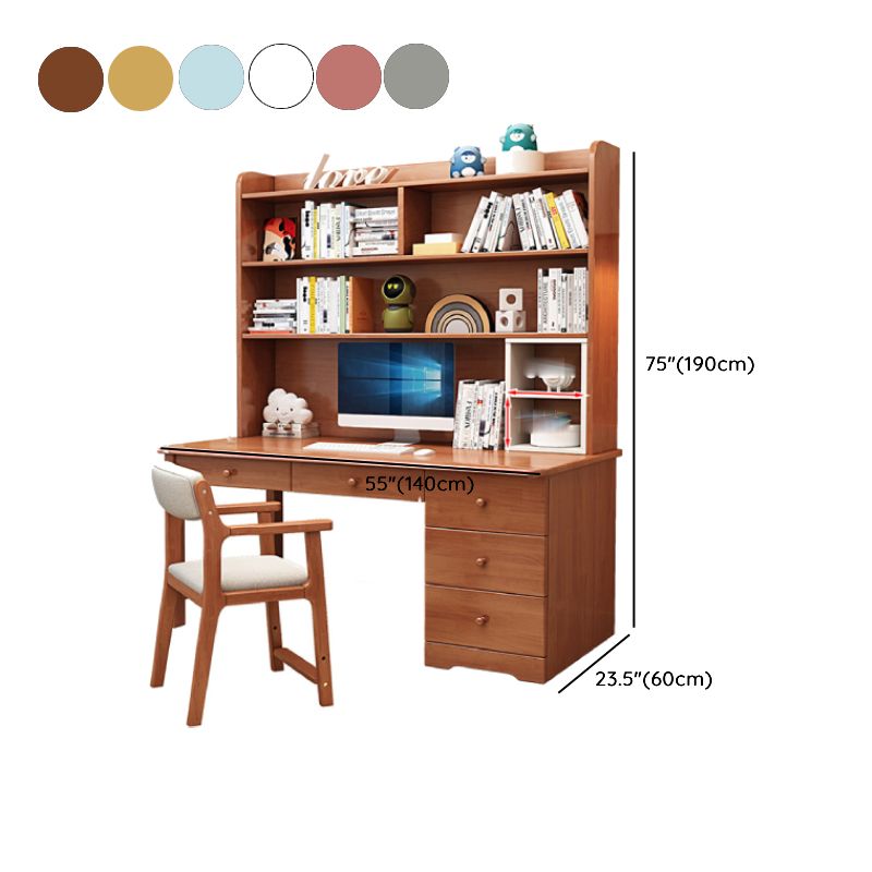 BrandName 55"L x 24"W Cocoa Office Desk and Chair Set with Hutch, Nut Brown Computer Desk with Upholstered Chair, 75"H