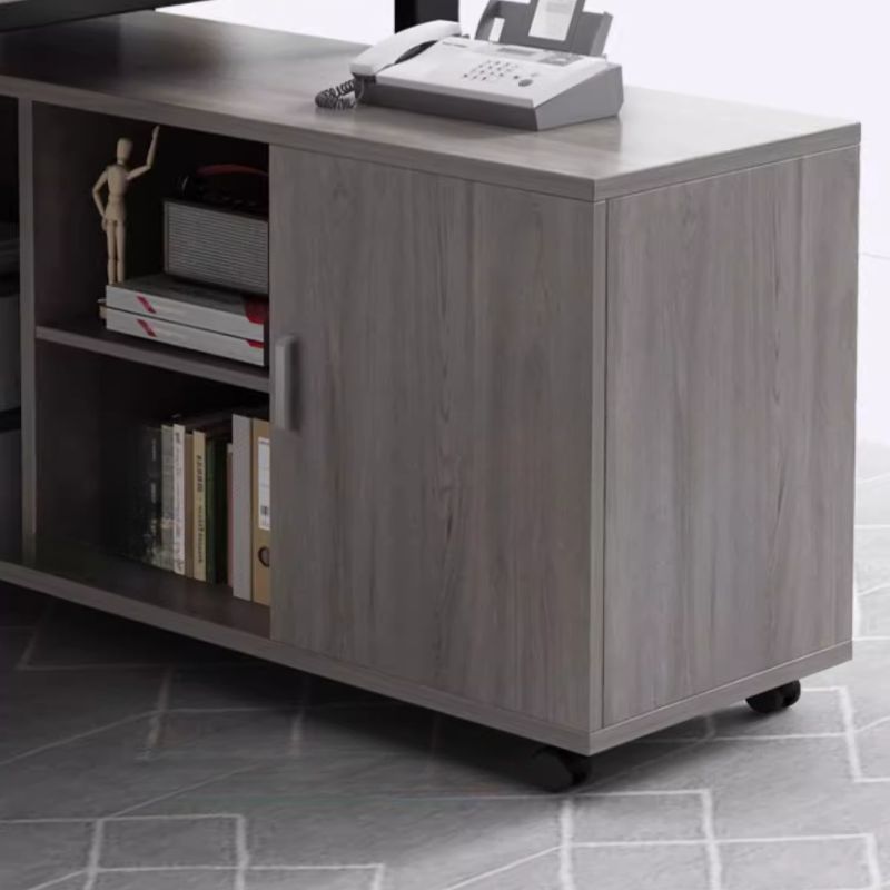 BrandName 55"L x 31"W Light Gray Executive Desk and Storage Cabinet Set, 2-Piece Office Furniture Suite