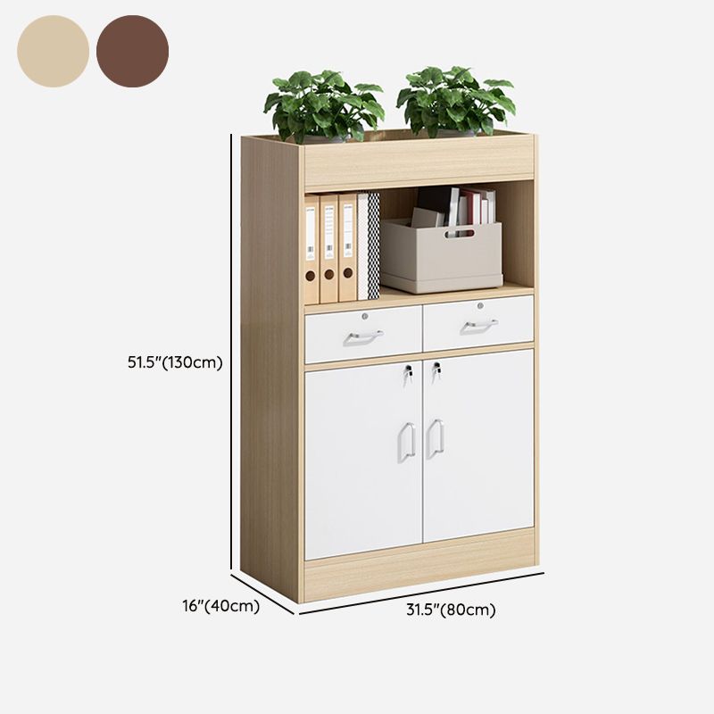 BrandName 80x40x130 cm Solid Wood Vertical File Cabinet with Key Lock, Nut-Brown Office Storage Cabinet with Shelves