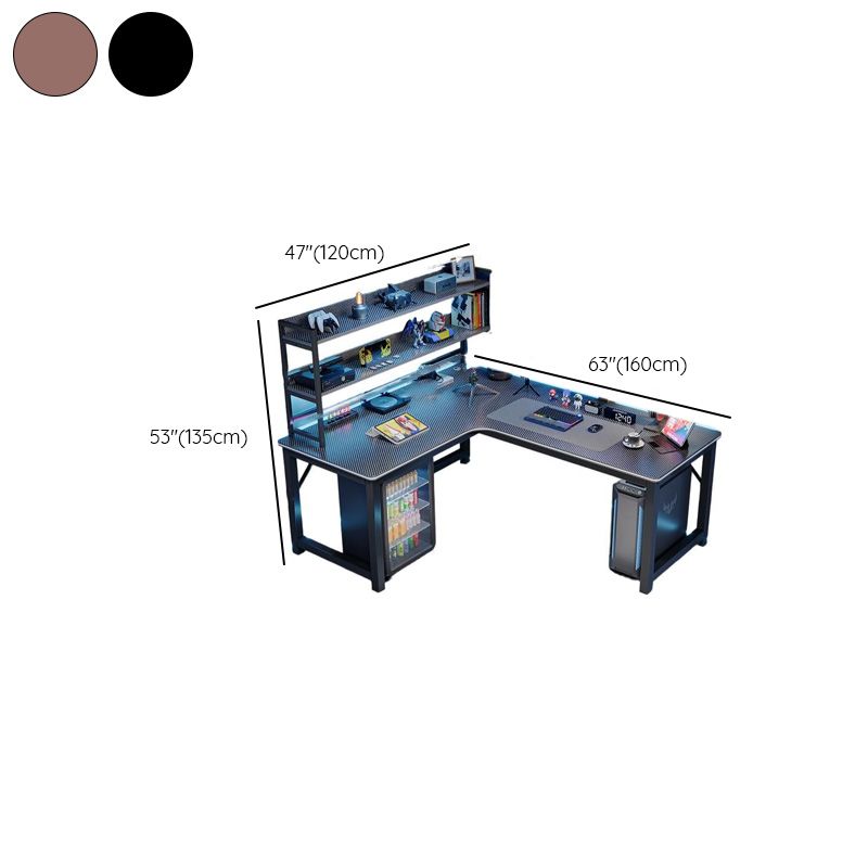 BrandName 63"L x 47"W Midnight Black L-Shaped Office Desk with Hutch, Computer Desk with Storage Shelves