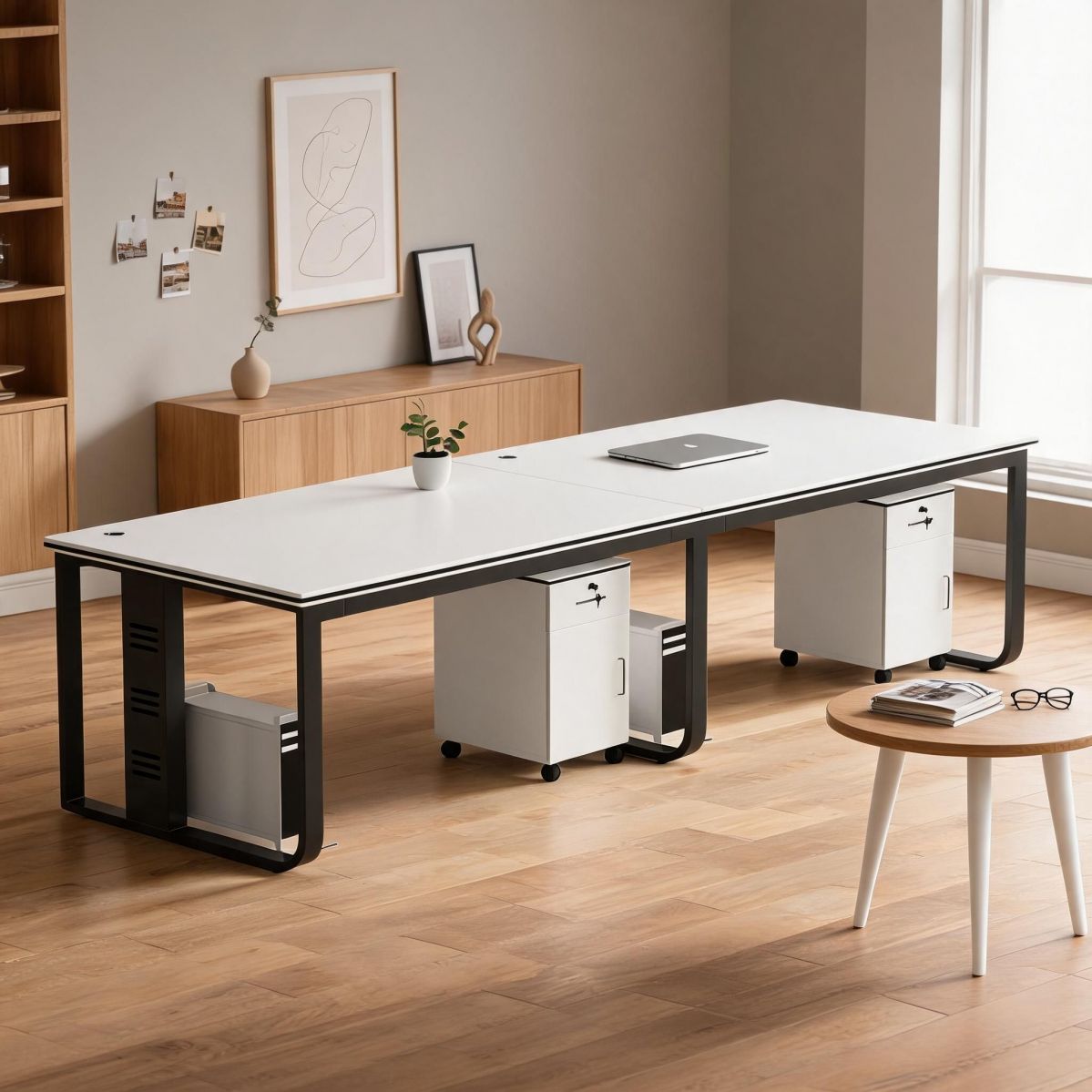 BrandName 94"W Two Person Office Desk with Wood Top, Double Computer Desk with Cable Management, 24"D