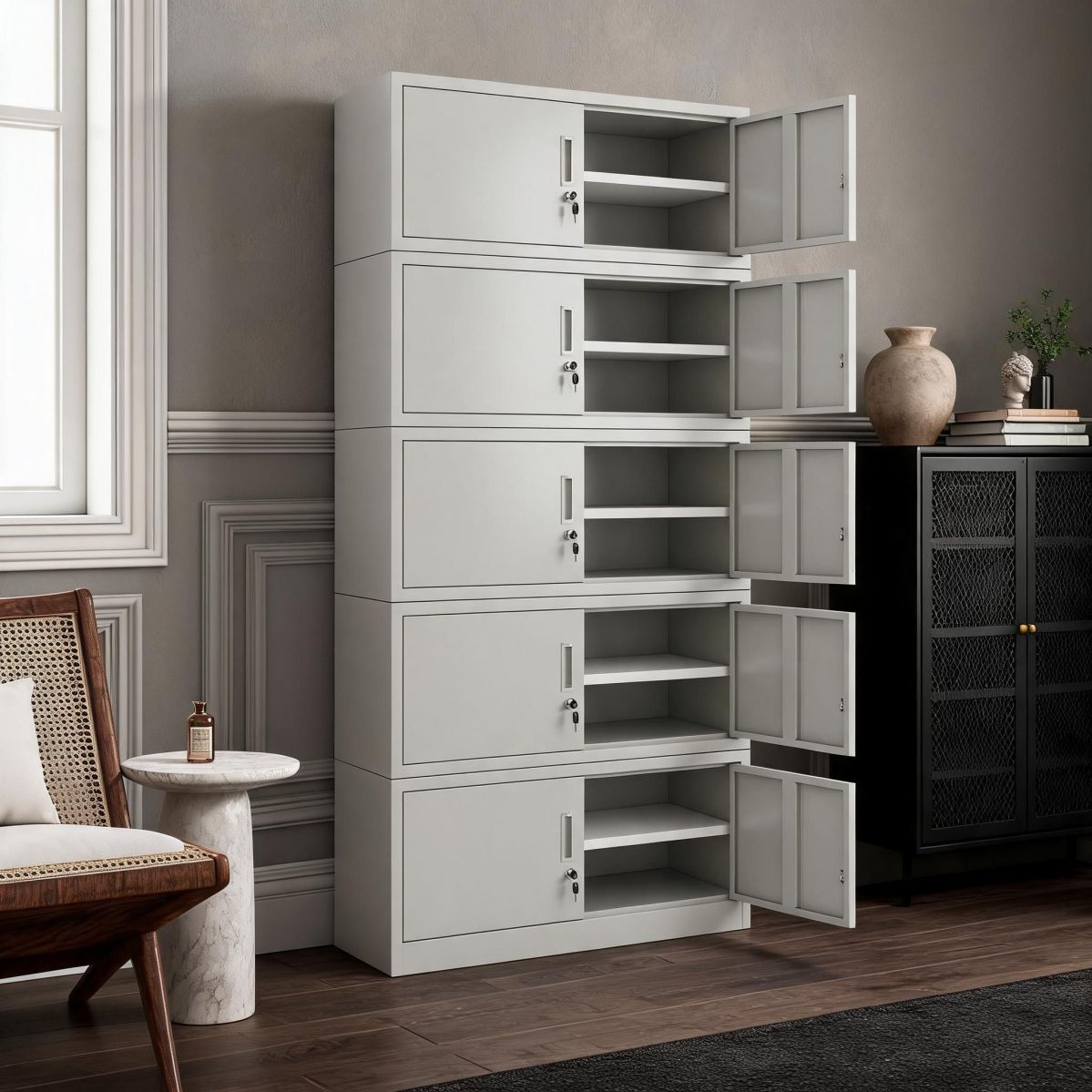BrandName 1.2 mm Thick Steel Voucher Filing Cabinet with Key Lock, 5-Tier Multi-Compartment Office Organizer