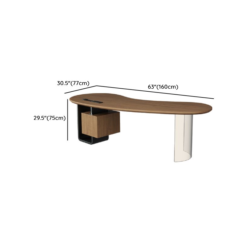 BrandName 63"L x 30.3"W Cocoa Timber Office Desk and Chair Set with Pedestal Base, Wooden Computer Desk with Upholstered Chair