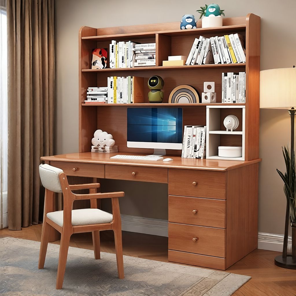 BrandName 55"L x 24"W Cocoa Office Desk and Chair Set with Hutch, Nut Brown Computer Desk with Upholstered Chair, 75"H