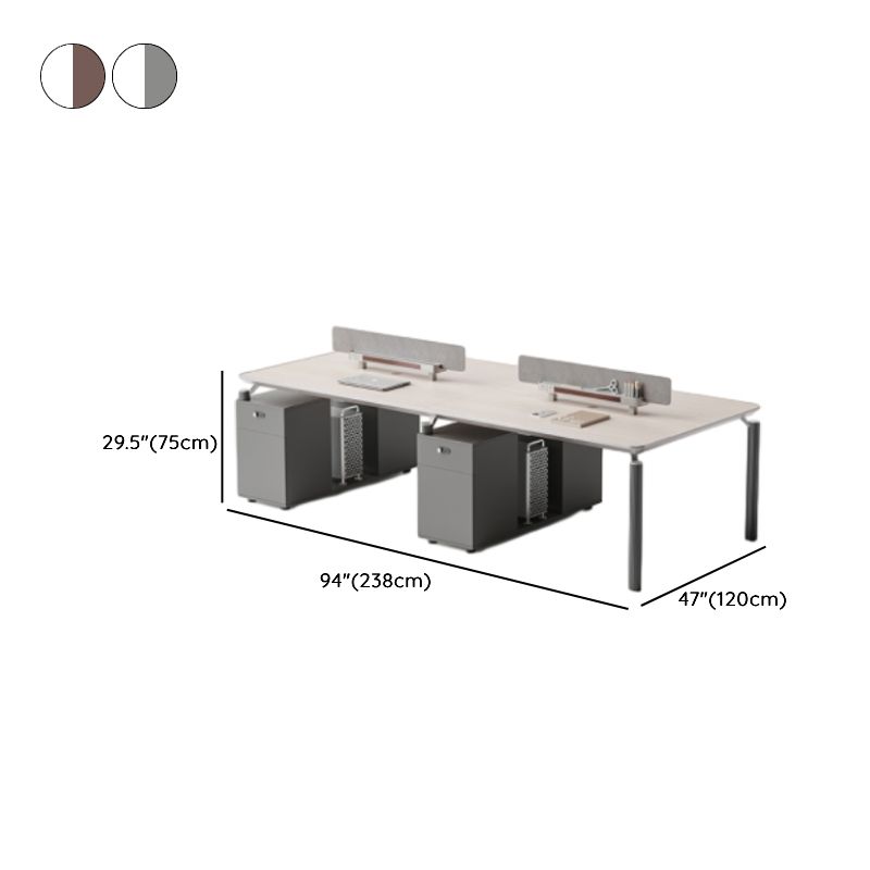 BrandName 94"L x 47"W White and Gray Office Desk and Chair Set with 2 Cabinets, Double PC Desk with Padded Chair