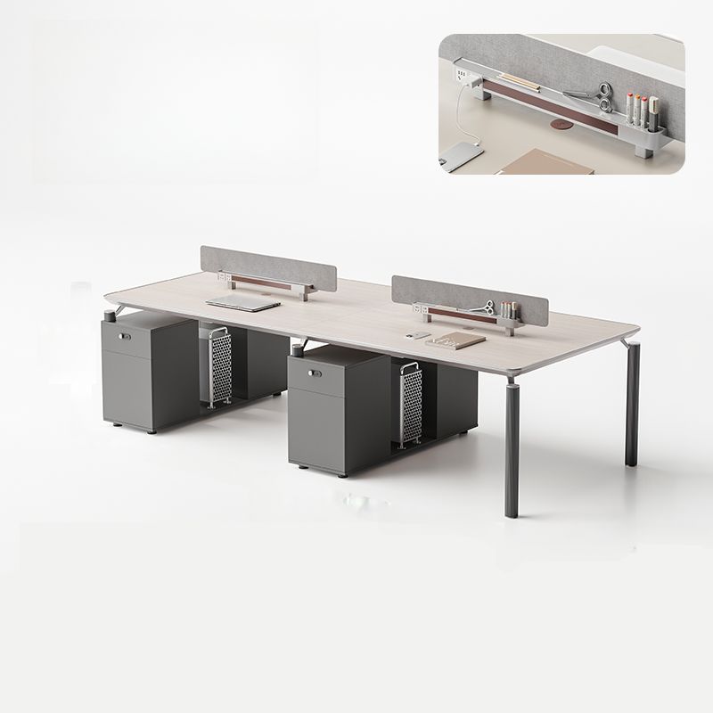 BrandName 94"L x 47"W White and Gray Office Desk and Chair Set with 2 Cabinets, Double PC Desk with Padded Chair