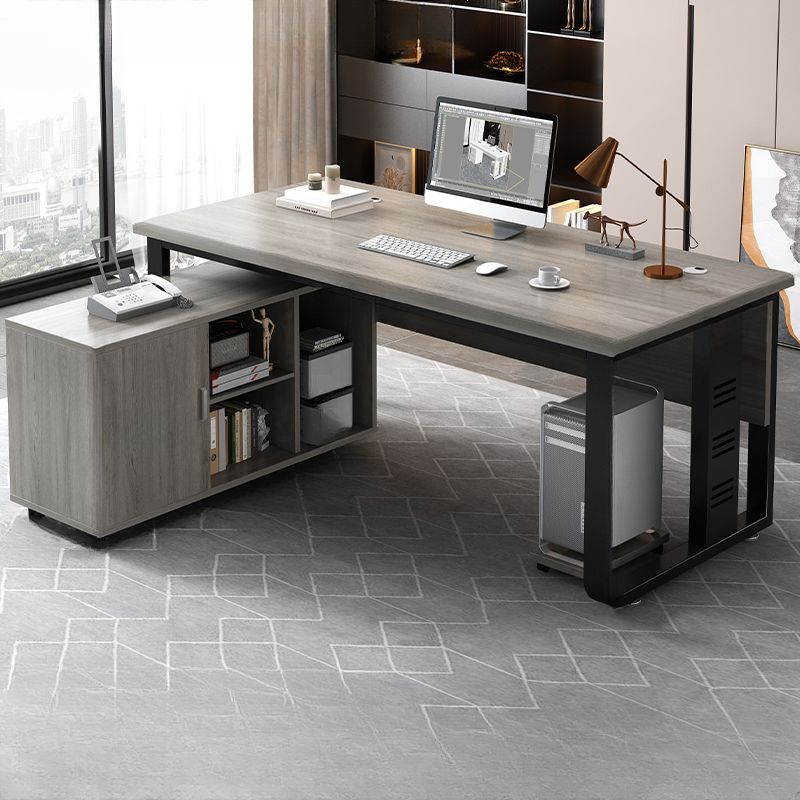 BrandName 55"L x 31"W Light Gray Executive Desk and Storage Cabinet Set, 2-Piece Office Furniture Suite