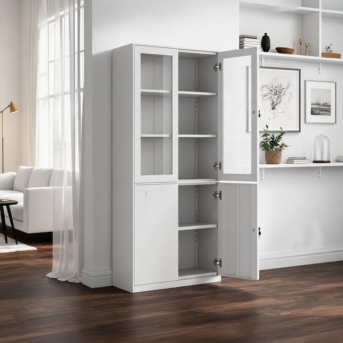 BrandName Gray and White Steel Office Storage Cabinet with Key Lock, Heavy-Duty Filing Locker