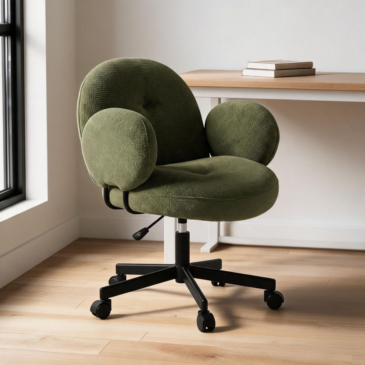BrandName Dark Green Fabric Ergonomic Task Chair with Latex Seat, Adjustable Height Swivel Office Desk Chair