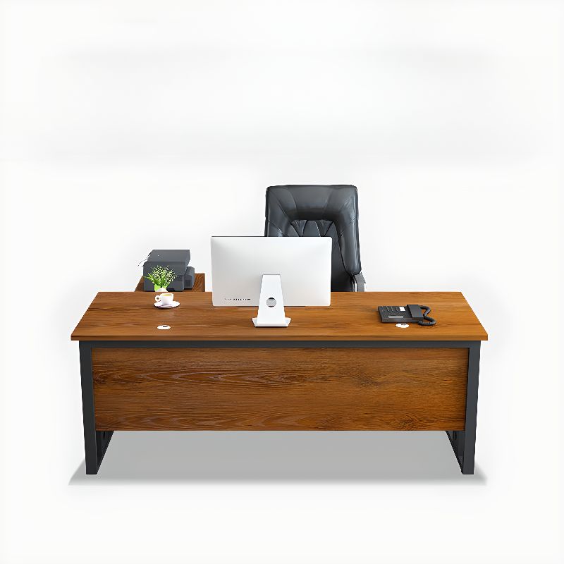 BrandName 63"L x 23.6"W Cocoa Timber Writing Desk with Twin Pedestal, Rectangular Computer Office Desk