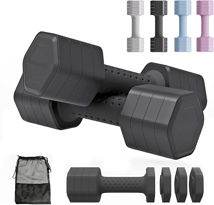 4-in-1 Soft-Grip Adjustable Free Weights Dumbbell Set (Pair, 5kg Total)